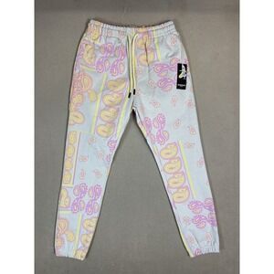 Bananas Monkey Sweatpants Mens M Paisley Print Grey Pink Yellow Joggers NEW